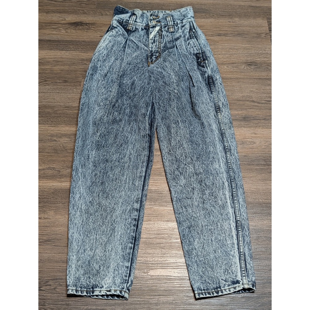 Vintage Jordache High Rise Mom Jeans Blue Acid Wash Pleated Tapered Size‎ 5/6